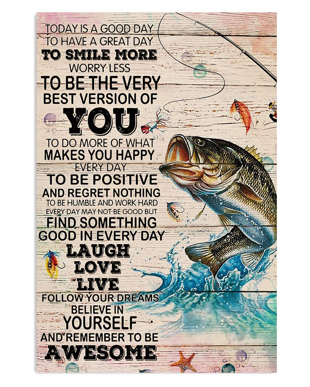 Fishing Laugh Love Live Vintage Gift For Fisherman Poster