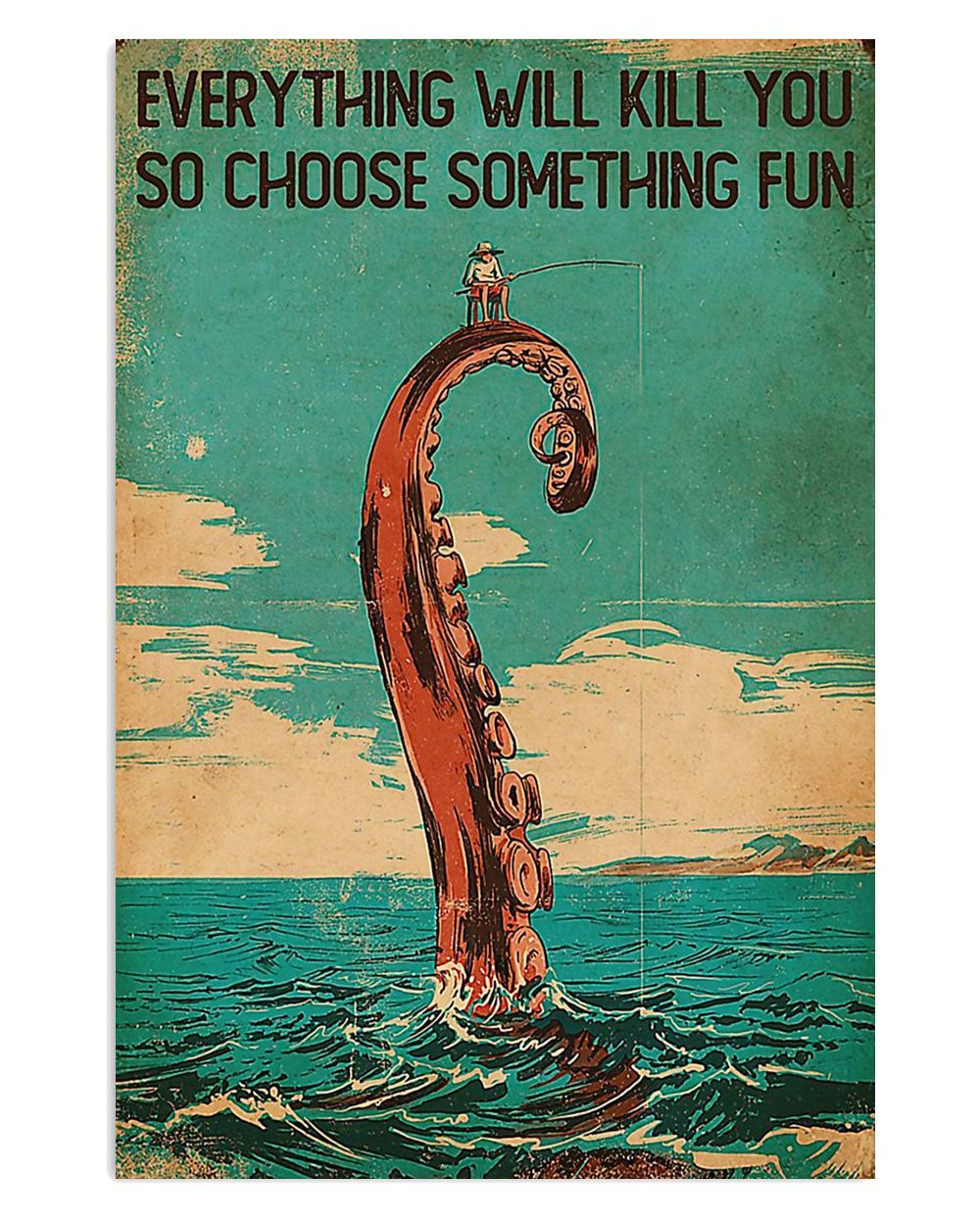 Fishing Man Octopus Vintage Gift For Fisherman Poster