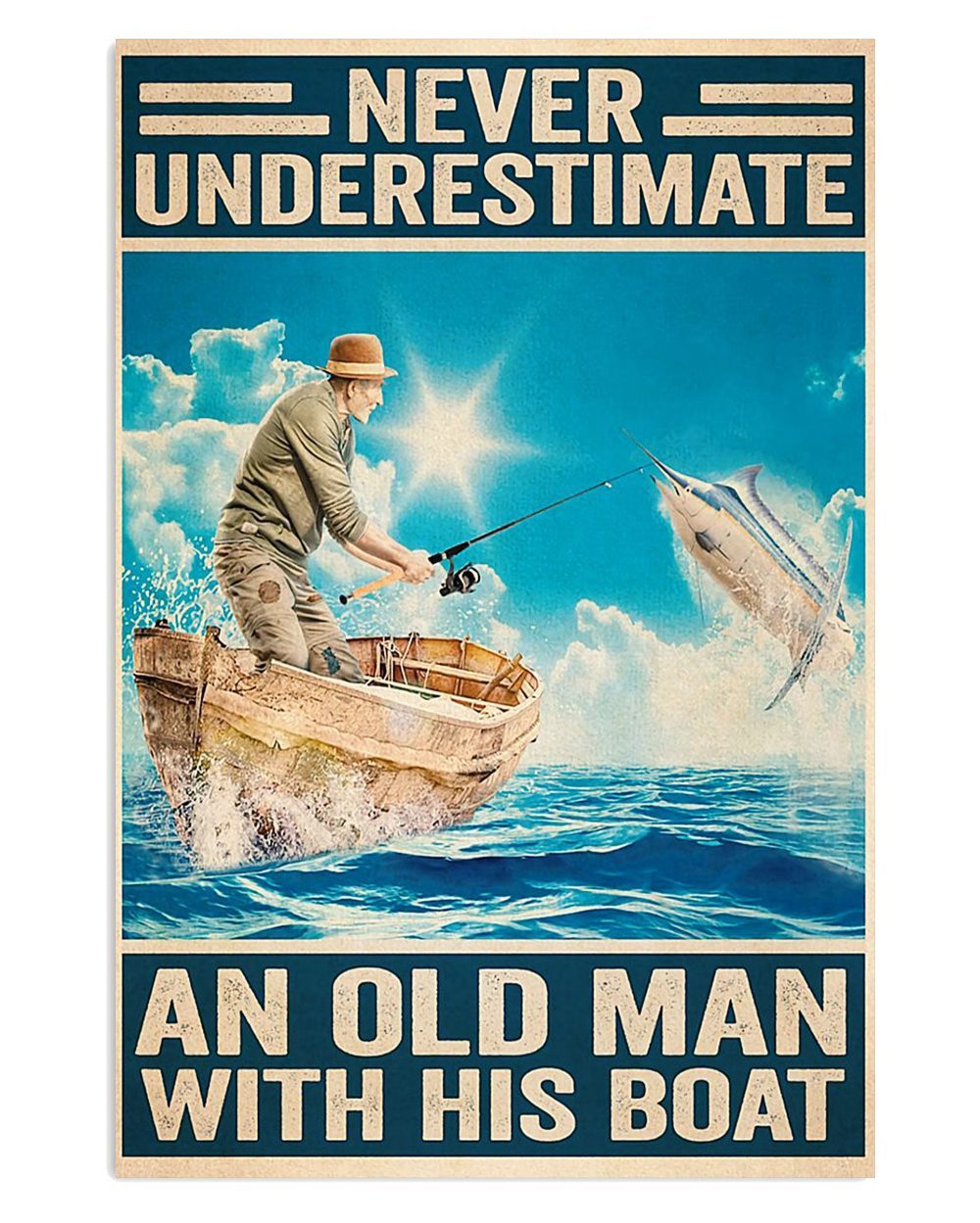 Fishing Never Underestimate An Old Man Vintage Gift For Fisherman Poster