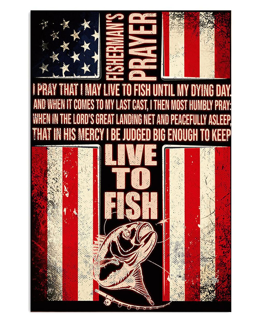 Fishing Room Prints American Flag Fisherman's Prayer Vintage Poster