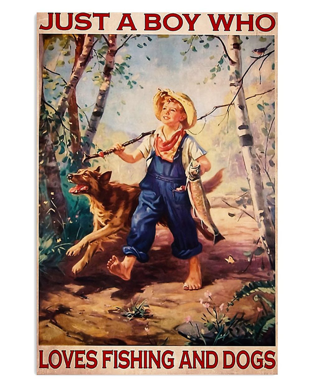 Fishing Room Prints Boy Loves Fishing And Dog Vintage Poster