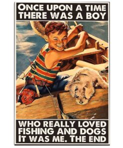 Fishing Room Prints Boy Loves Fishing And Dogs Vintage Poster