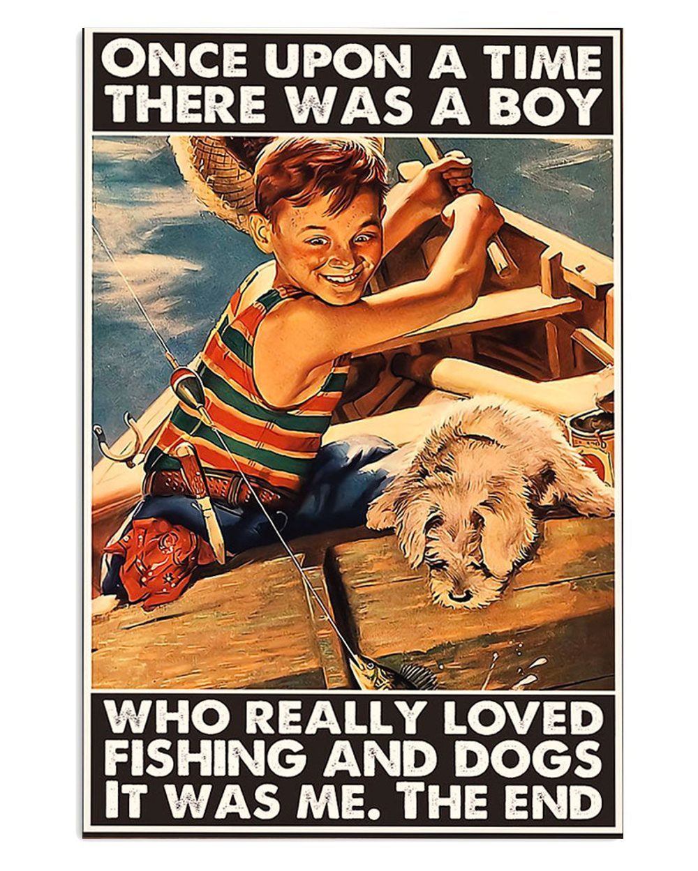Fishing Room Prints Boy Loves Fishing And Dogs Vintage Poster