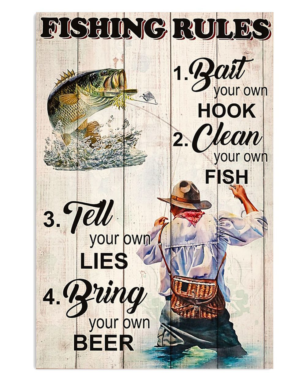 Fishing Room Prints Fishing Rules Vintage Poster