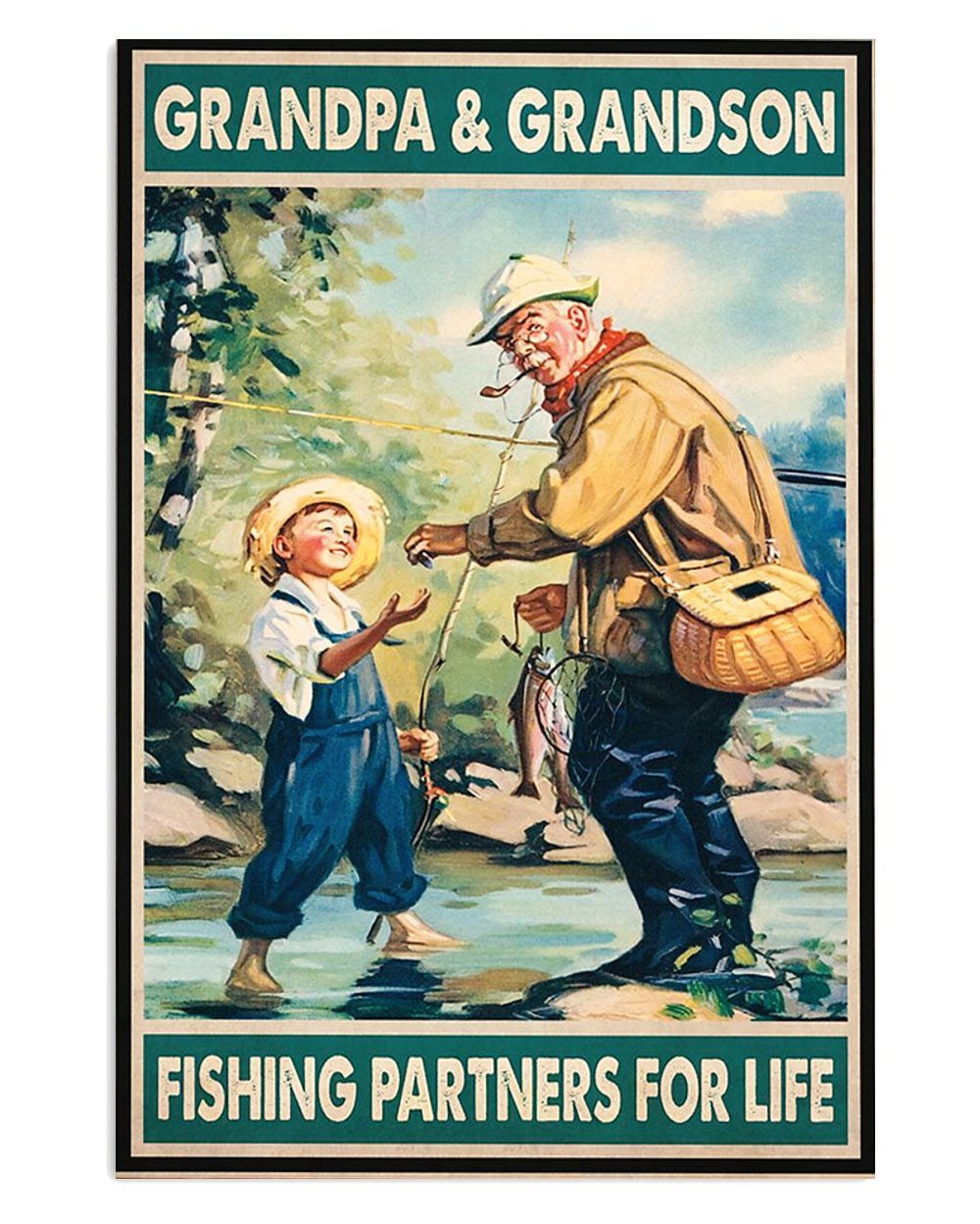 Fishing Room Prints Grandpa And Grandson Fishing Vintage Poster