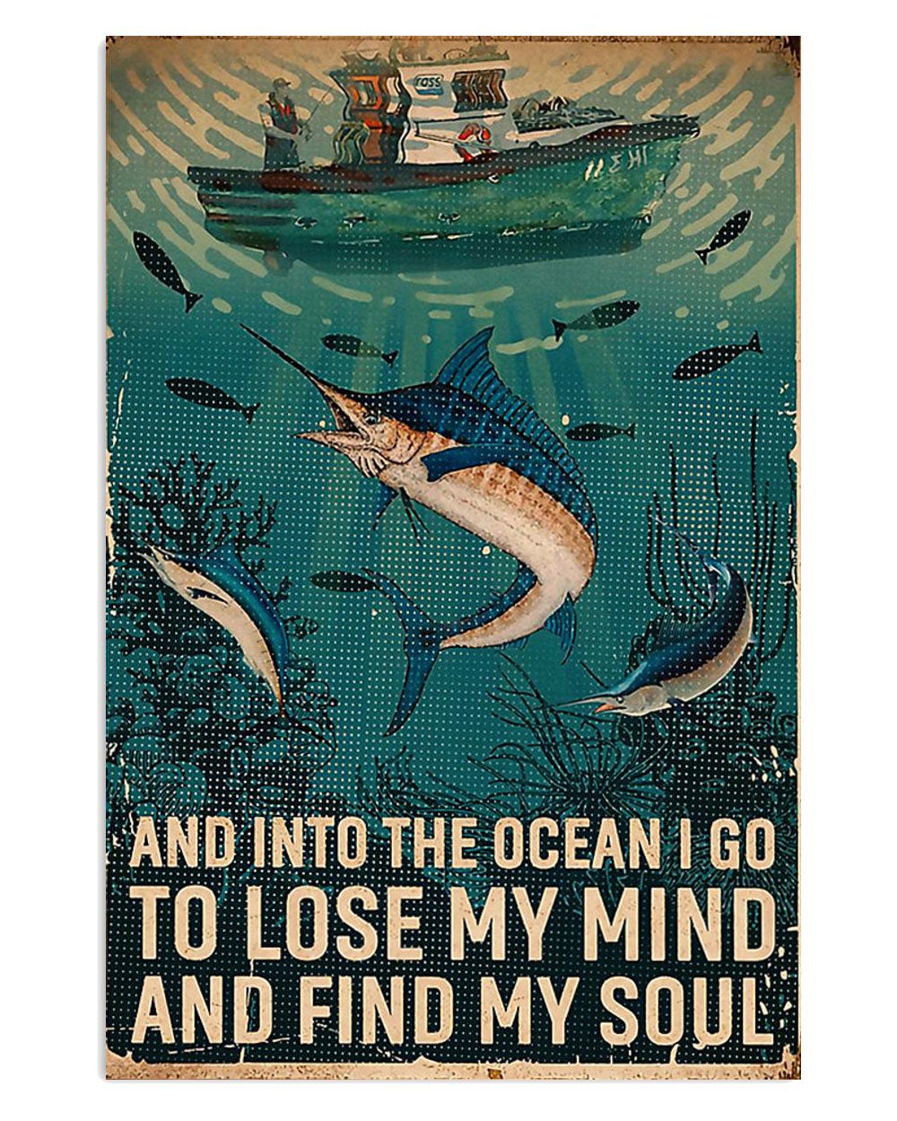 Fishing Room Prints Into The Ocean Vintage Poster
