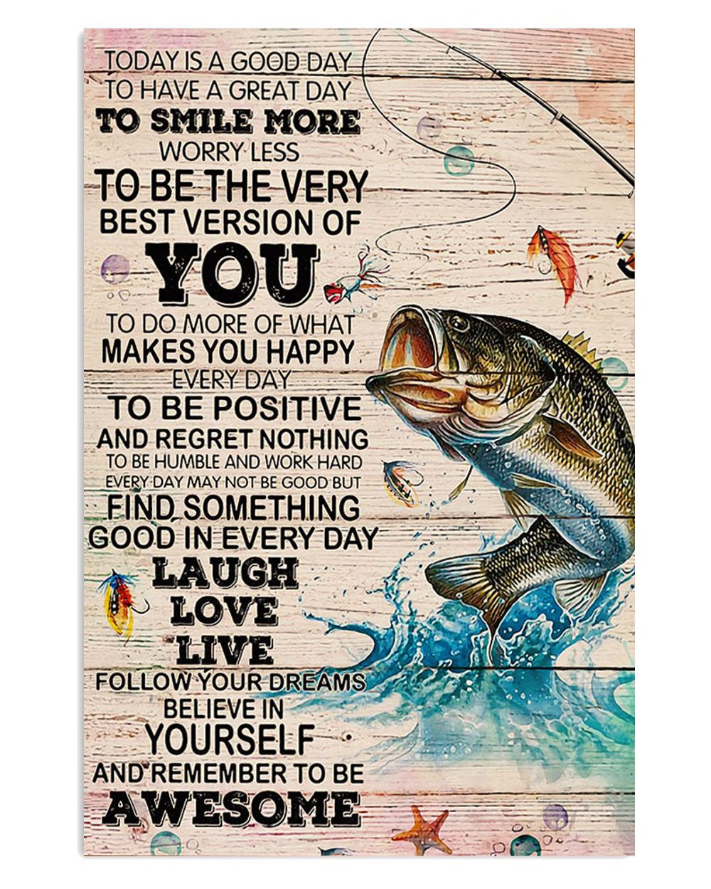 Fishing Room Prints Laugh Love Live Vintage Poster