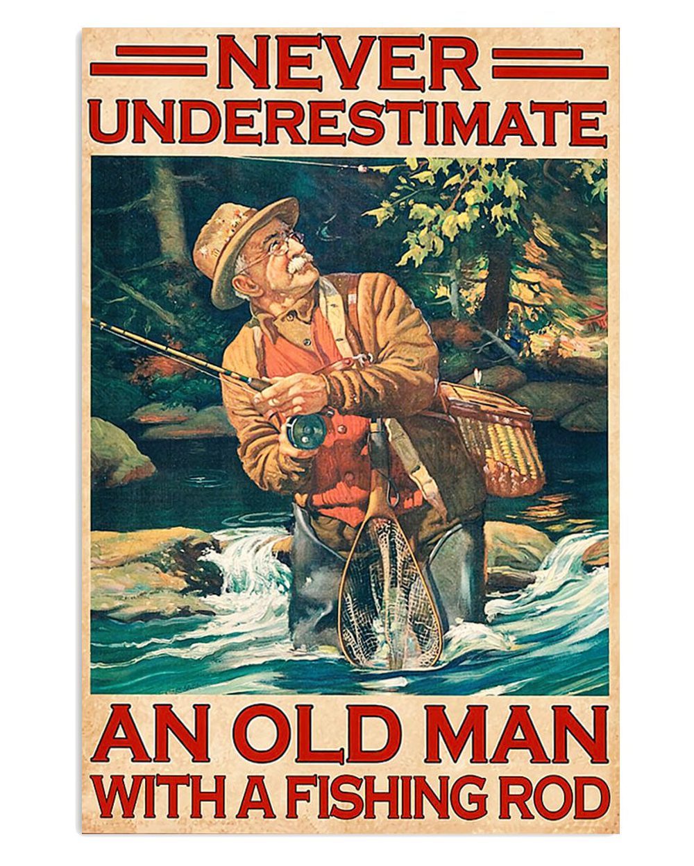 Fishing Room Prints Old Man With Fishing Rod Vintage Poster