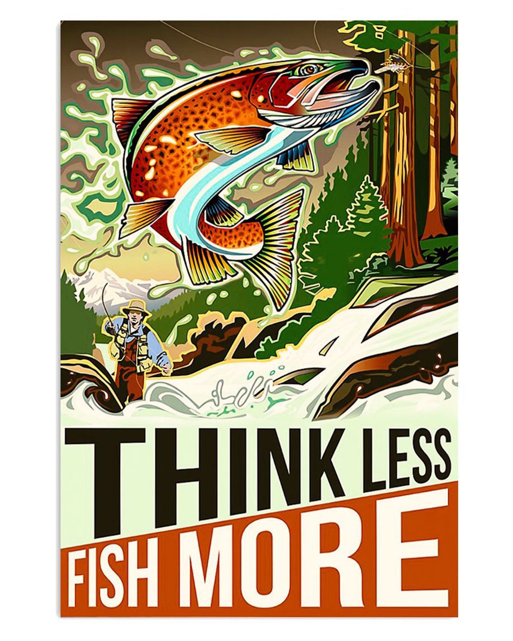 Fishing Room Prints Think Less Fish More Vintage Poster
