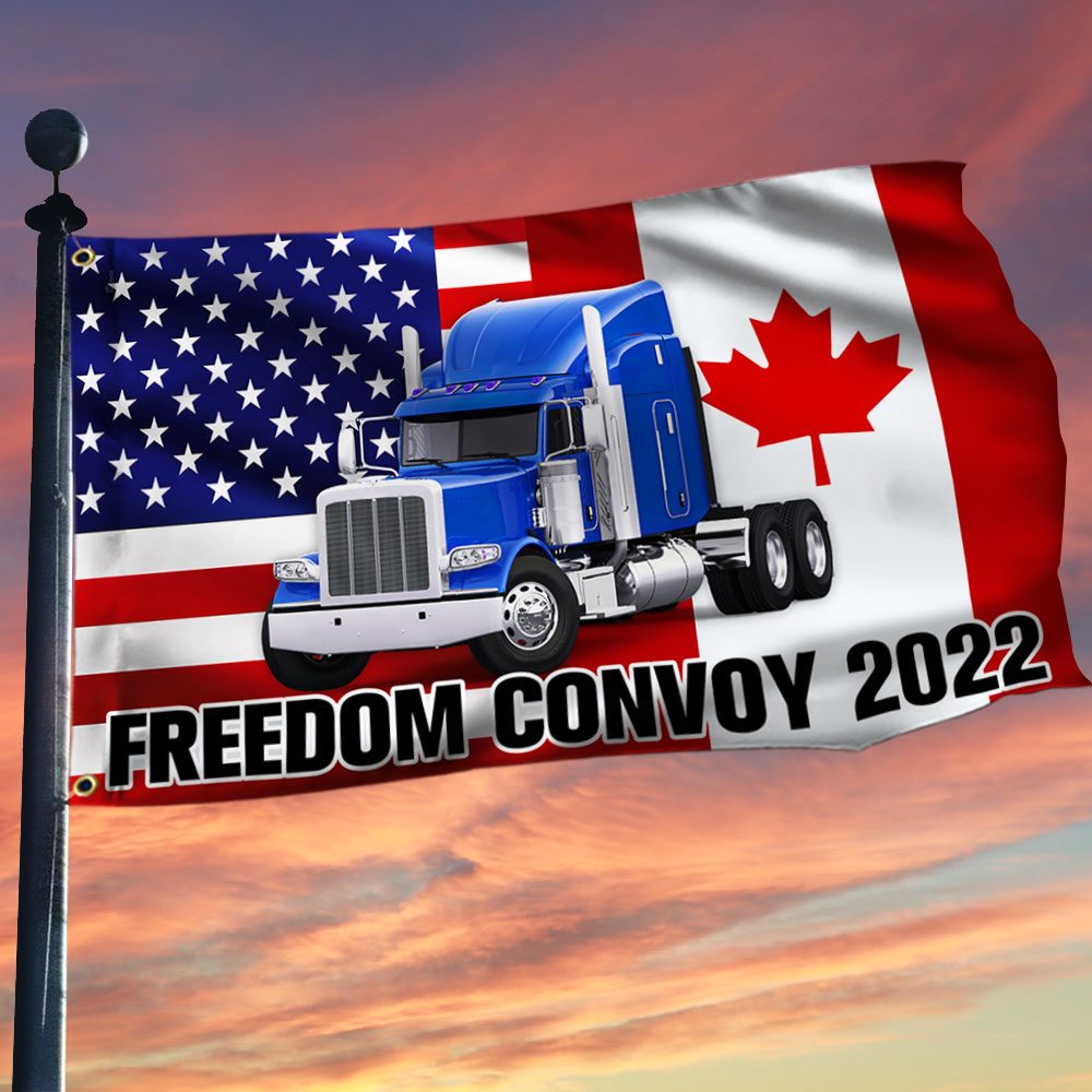 Freedom Convoy 2022 Grommet Flag, Thank You Truckers, Canadian American Flag QNN703GFv1