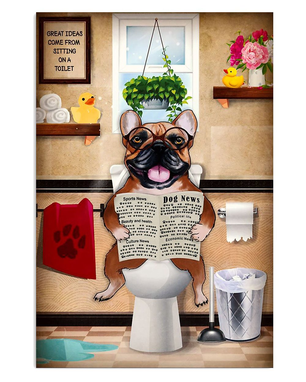 French Bulldog Funny Frenchie In Toilet French Bulldog Lover Mom Dad Poster