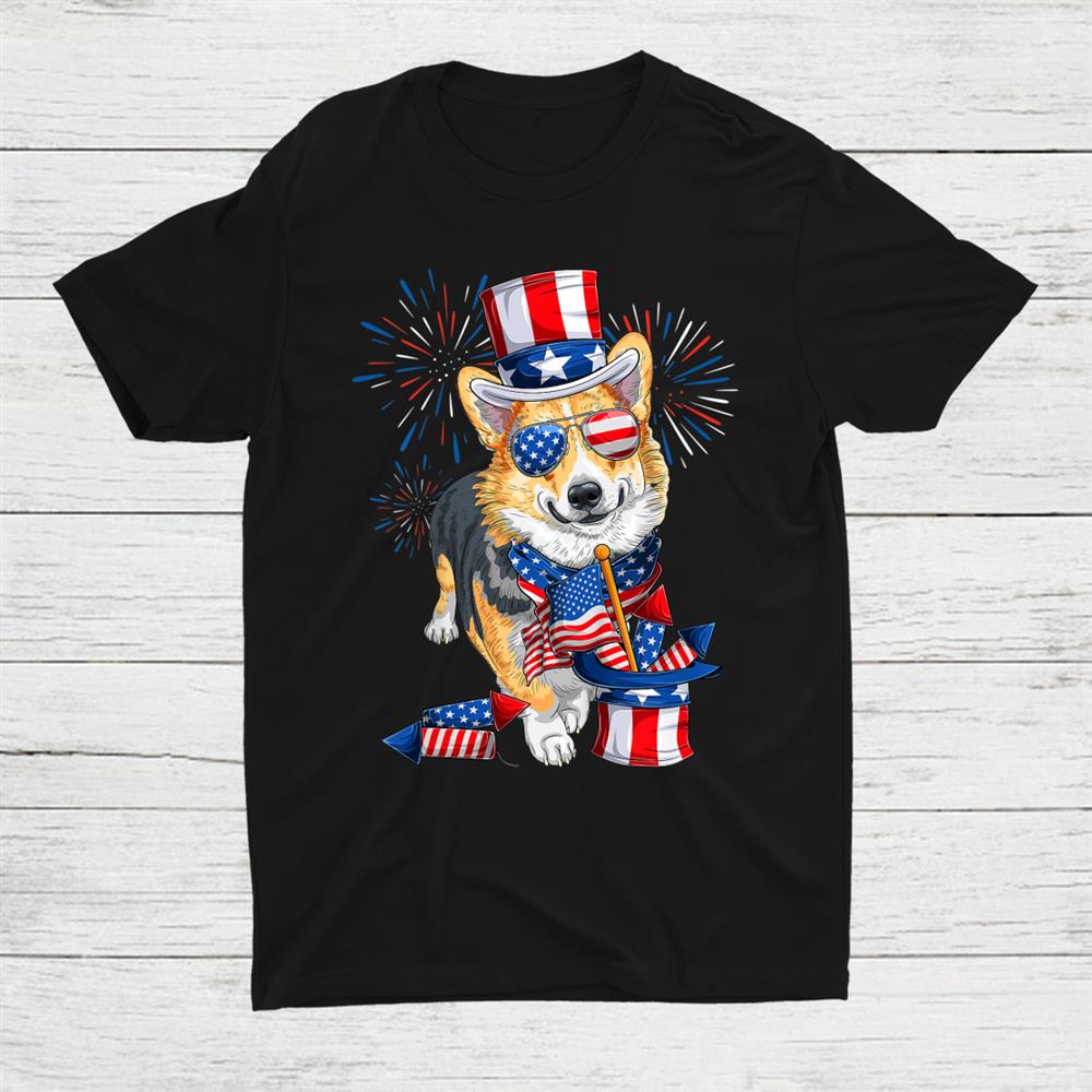 Funny Corgi Usa Flag Sunglasses Uncle Sam Hat 4th Of July Shirt