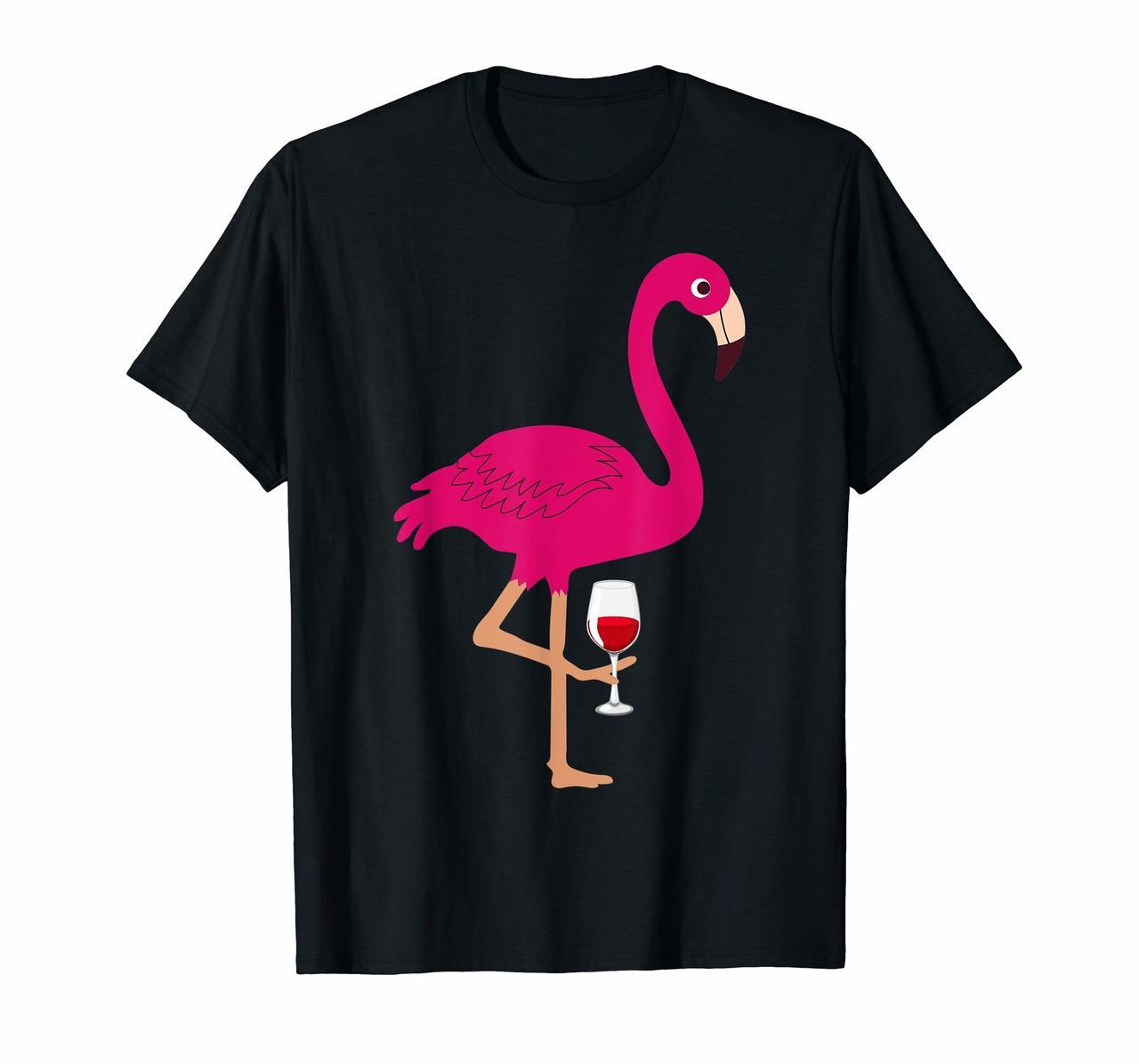 Funny Pink- Flamingo Drinking Wine Short Sleeve Tshirt Hoodies