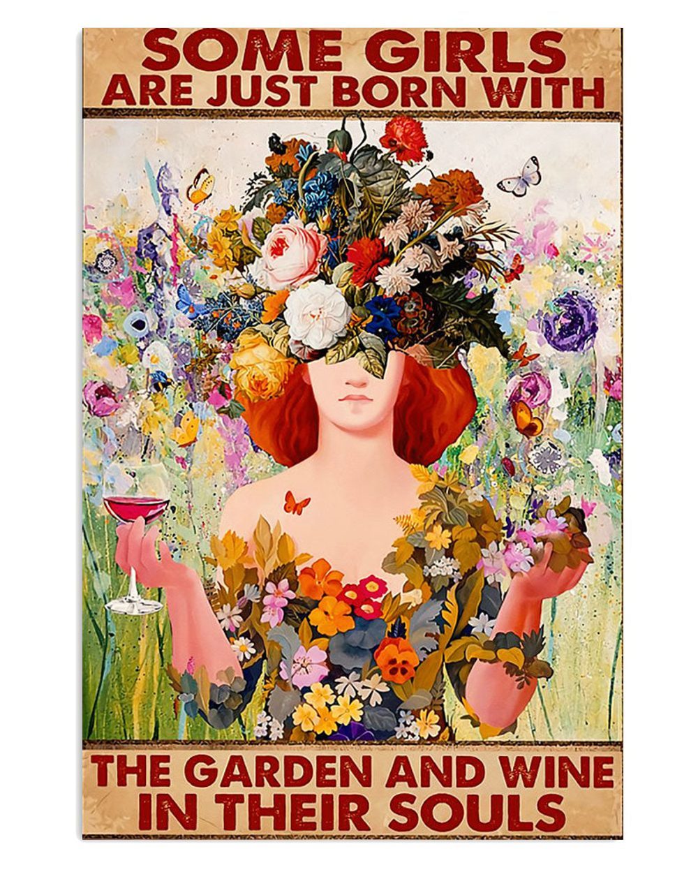 Gardening Born With Garden And Wine Gift For Gardener Plants Lover Poster