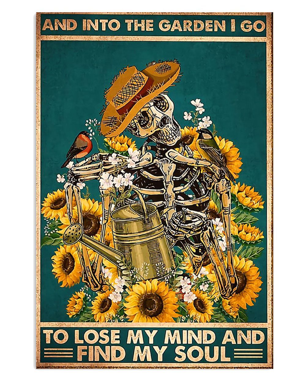 Gardening Skeleton Sunflowers Gift For Gardener Plants Lover Poster