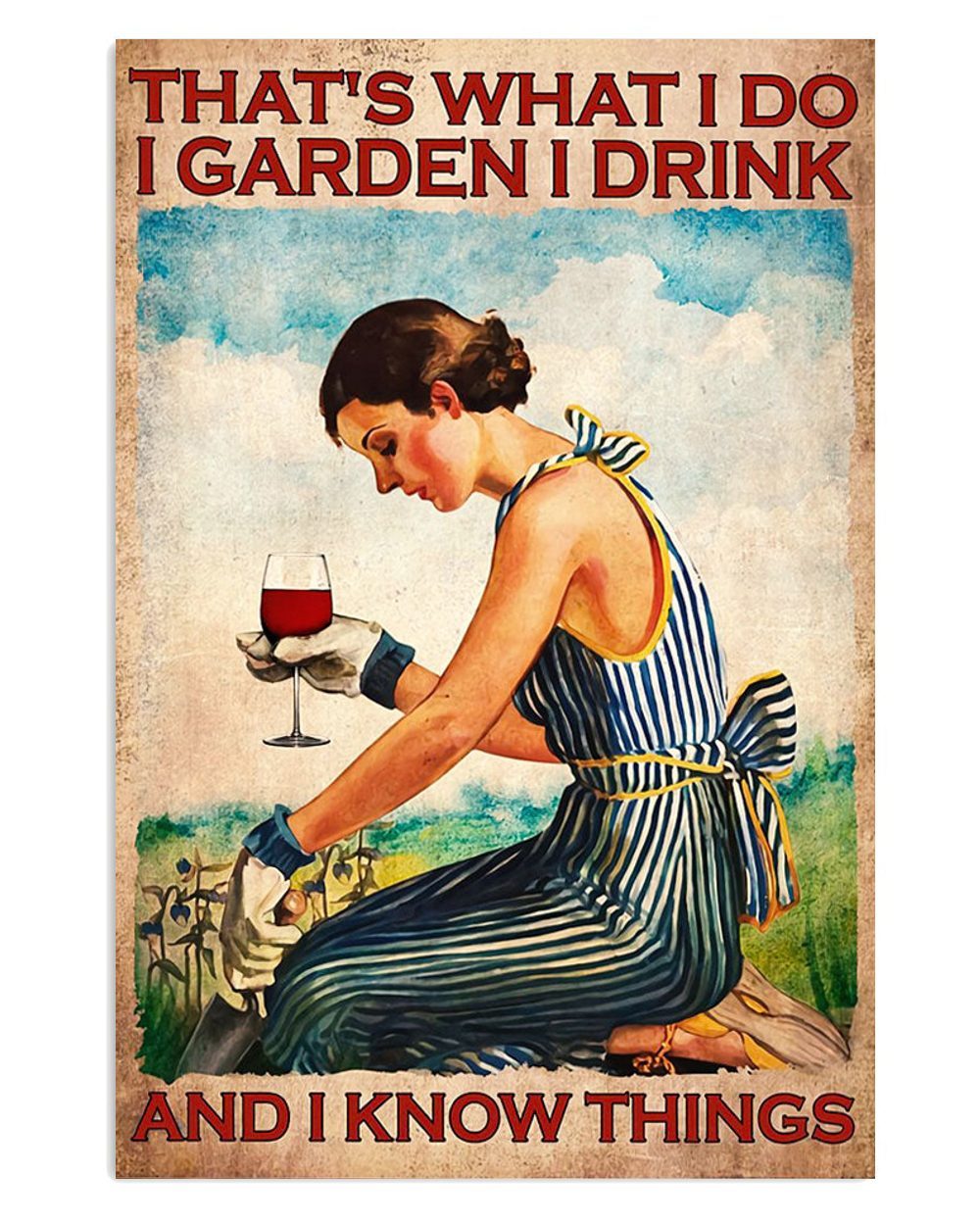 Gardening Woman Gardens And Drinks Gift For Gardener Plants Lover Poster