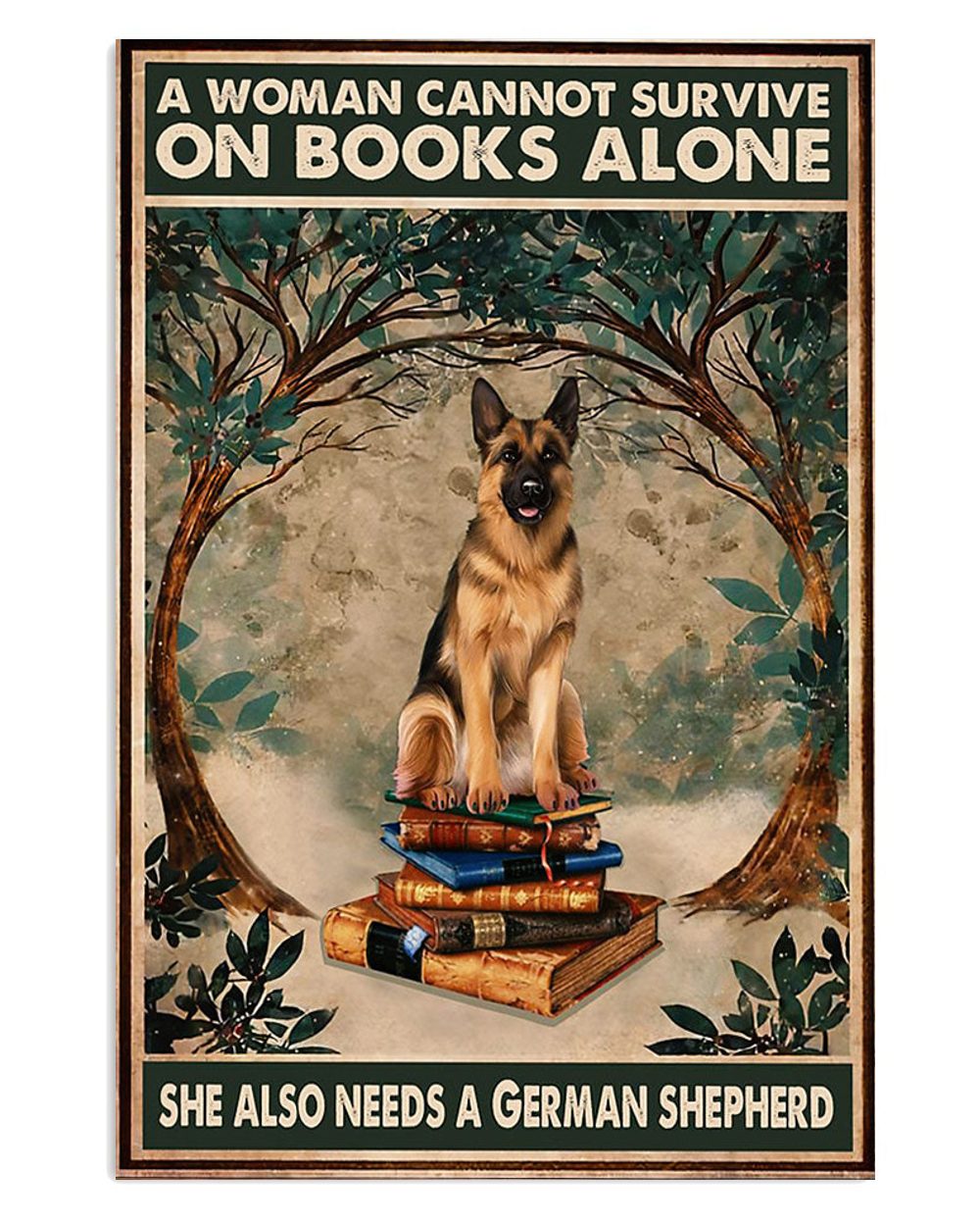 German Shepherd Woman Loves Book And Dog Shepherd Mom Dad Poster