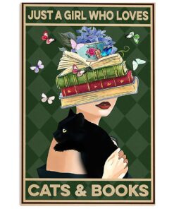 Girl Loves Black Cat And Books Cat Kitties Lover Poster