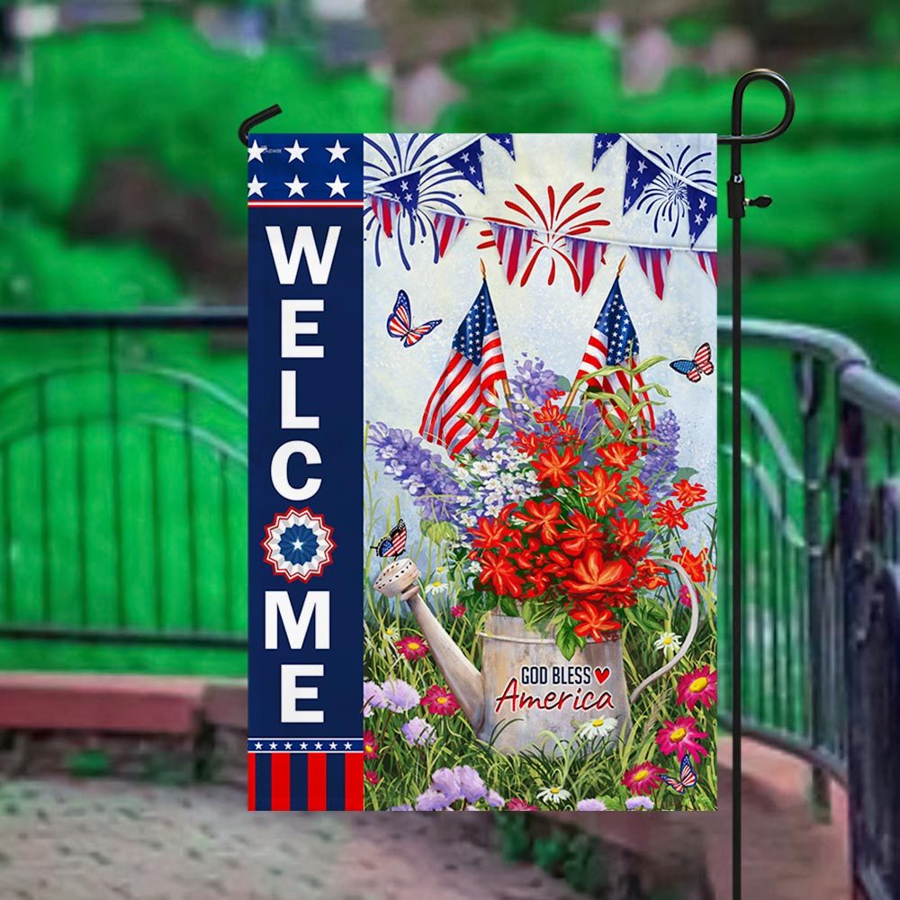God Bless America Happy 4th July Independence Day Patriot Flowers Flag MLN1341F