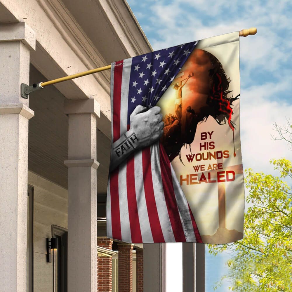God Jesus Christian By His Wounds We Are Healed American Flag THB2190F