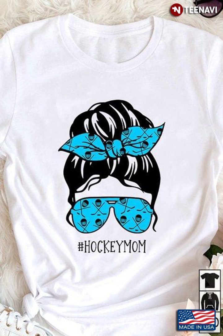 Hockey Mom Woman With Blue Headband And Glasses Hockey Lover For Mother's DayShirt