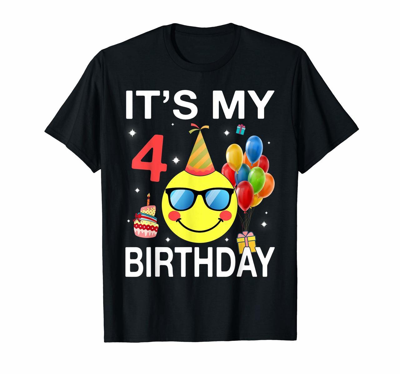 Kids Emoji Its My 4th Birthday T-Shirt Fun 4 Years Old Gift Hoodies