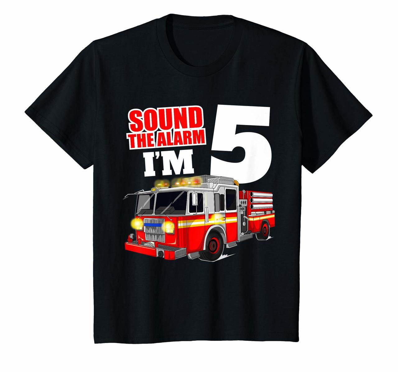 Kids Fire Truck 5th Birthday T Shirt Boy Firefighter 5 Year Old Hoodies