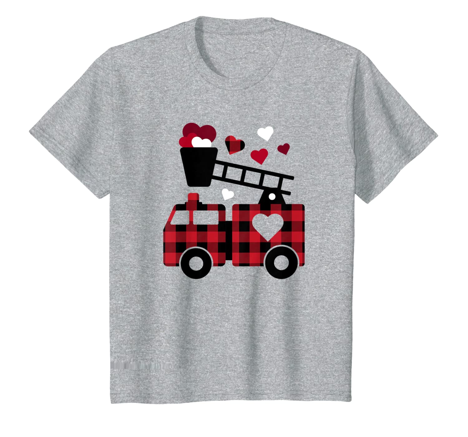 Kids Fire Truck Buffalo Plaid Valentines Day Mom Dad Son T-Shirt Hoodies