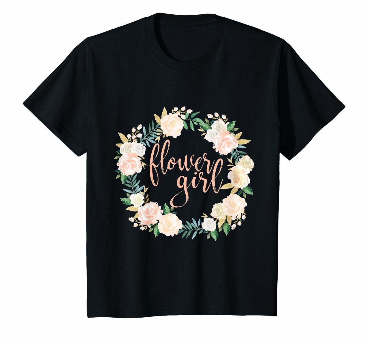 Kids Flower Girl T Shirt - Blush Floral Wreath Wedding Shirts Hoodies