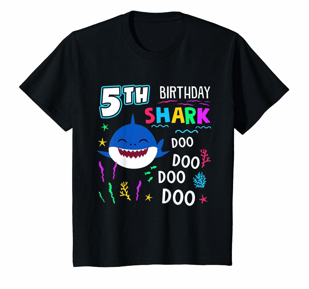 Kids Happy 5th Birthday Shark Doo Doo 5 Years Old T-Shirt Gift Hoodies