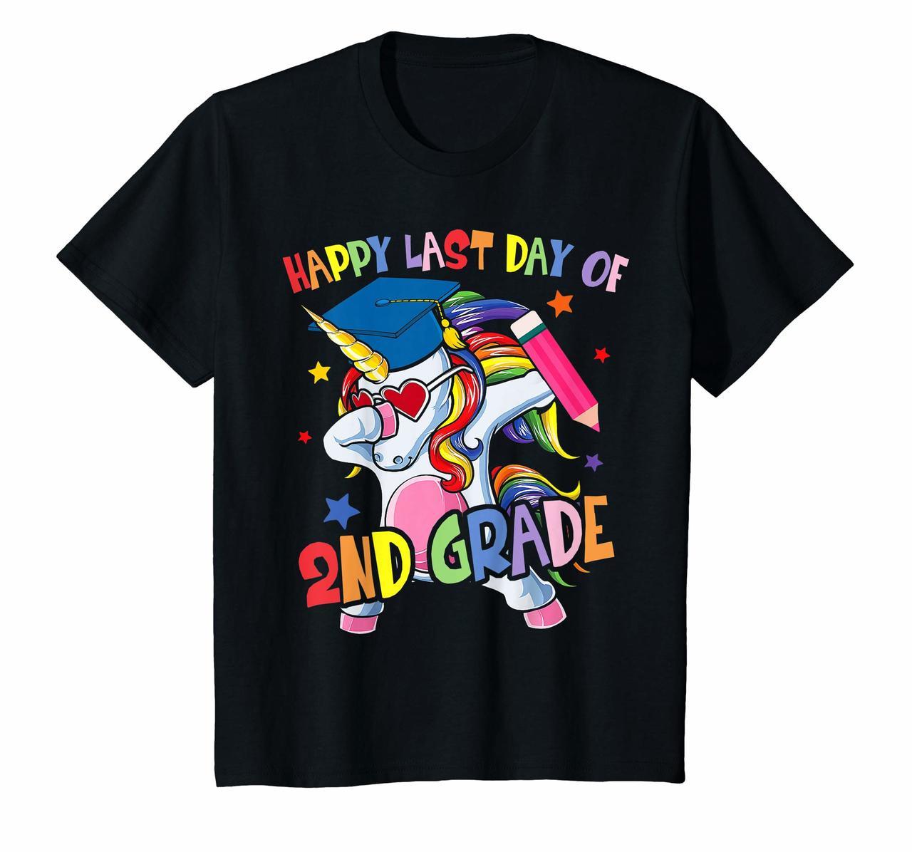 Kids Happy Last Day Of 2nd Grade Shirt Dabbing Unicorn Gift Hoodies