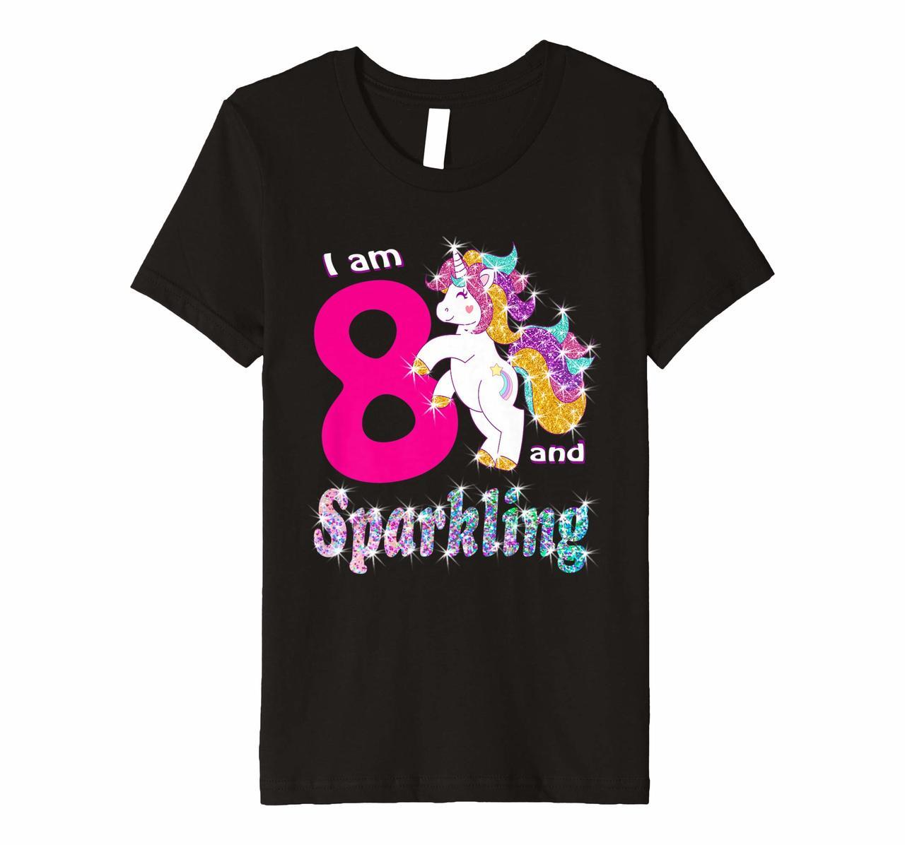 Kids I am 8 and Sparkling 8 Year Old Birthday girl shirt unicorn Hoodies