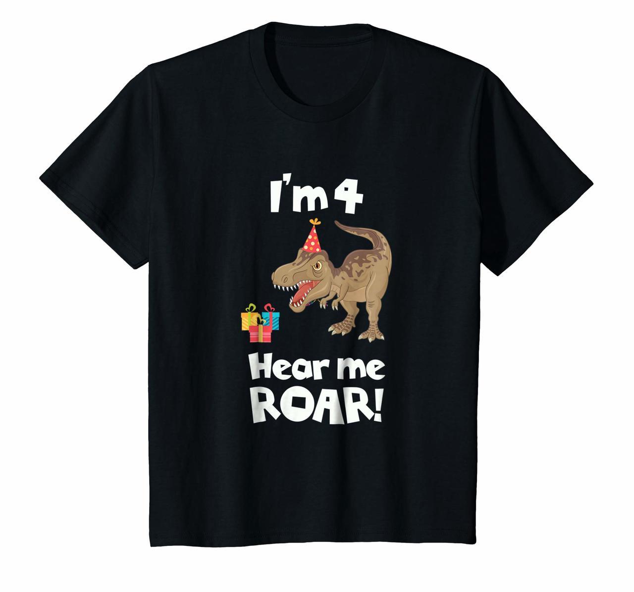 Kids Im 4 Hear me Roar 4th Birthday Dinosaur T-Shirt for Boys Hoodies
