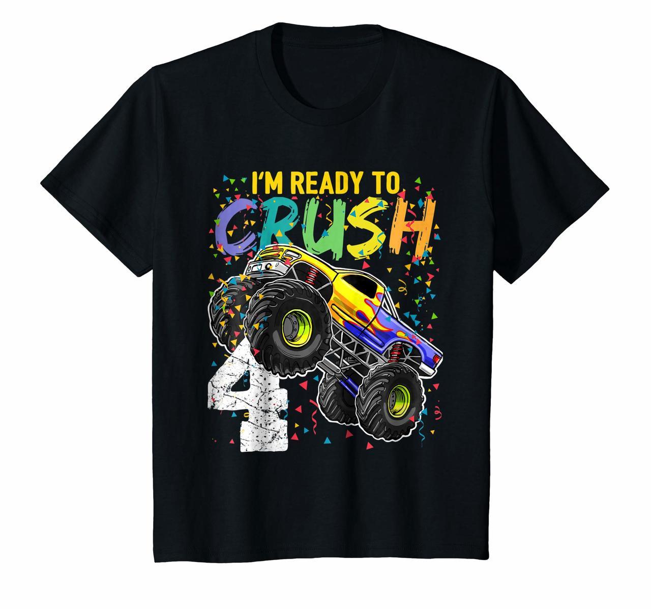 Kids Im Ready to Crush 4 Monster Truck 4th Birthday Shirt Boys Hoodies