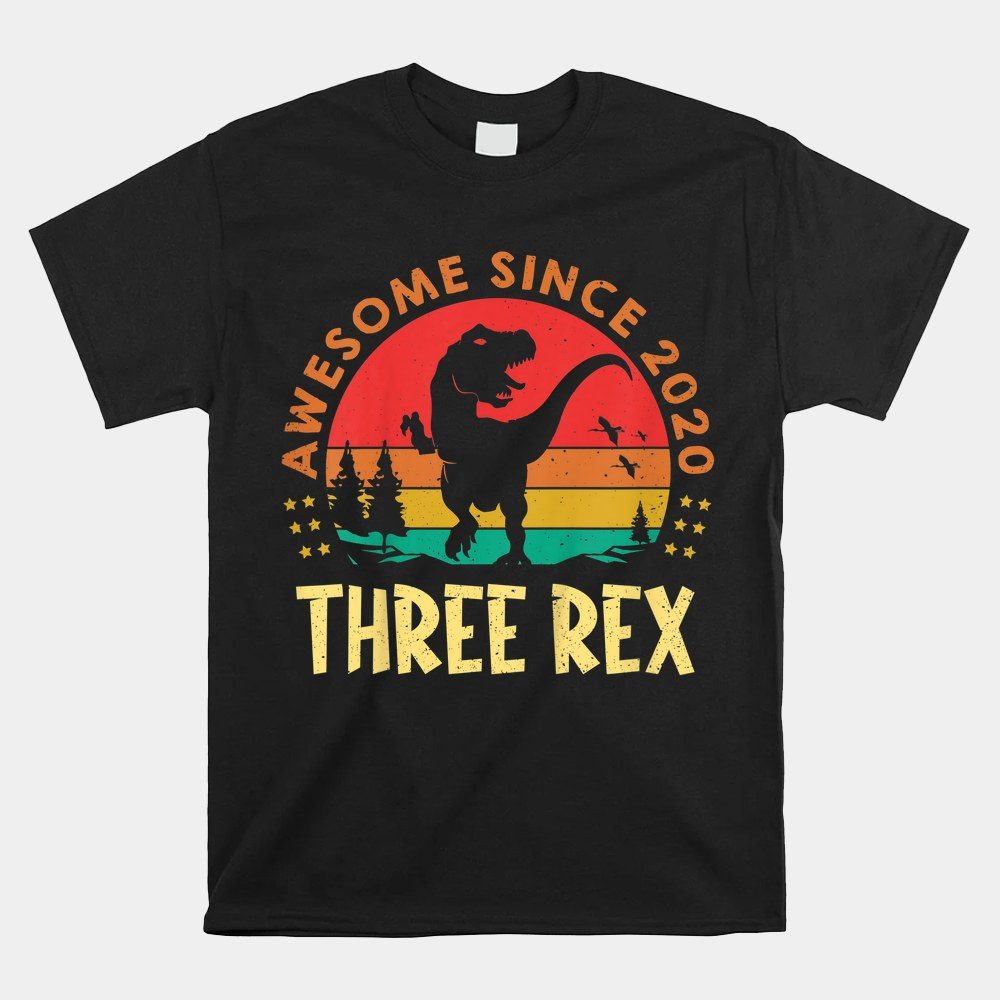 Kids Three Rex 3rd Birthday Dinosaur 3 Year Old Shirt