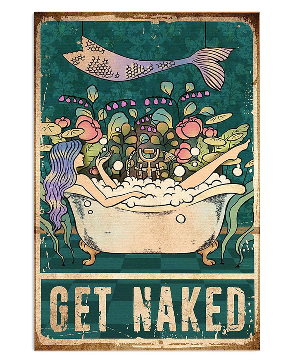 Mermaid In Bath Get Naked Sand Sea Ocean Lover Poster