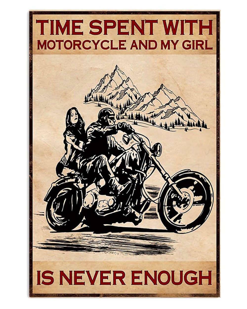 Metal Motorcycle Time With Motorcycle And Girl Poster