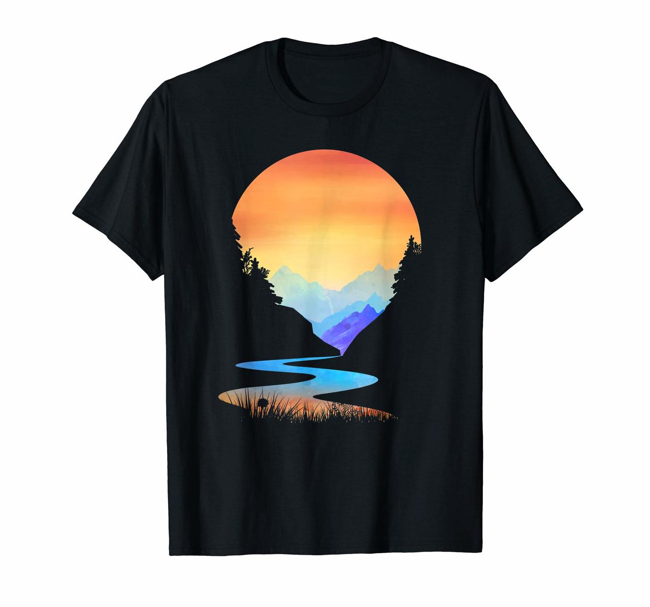 Outdoor Sunset Vintage Style Mountains Sun Nature TShirt Hoodies