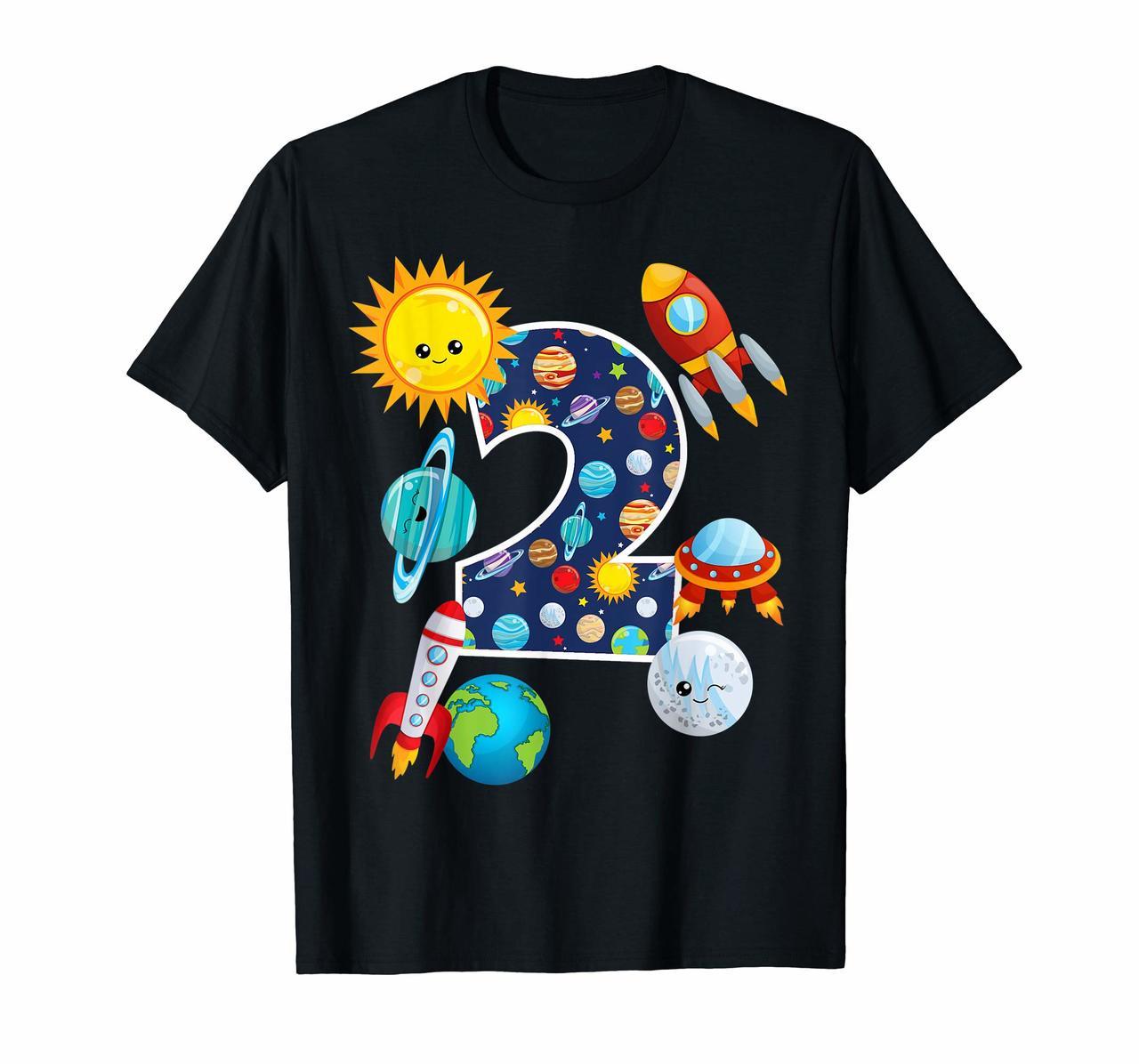 Outer Space 2 Year Old 2nd Birthday Party T-Shirt Boys Girls Hoodies