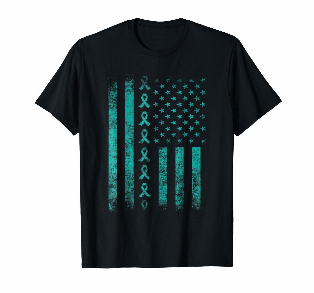 ovarian cancer awareness teal ribbon us flag t shirt Hoodies