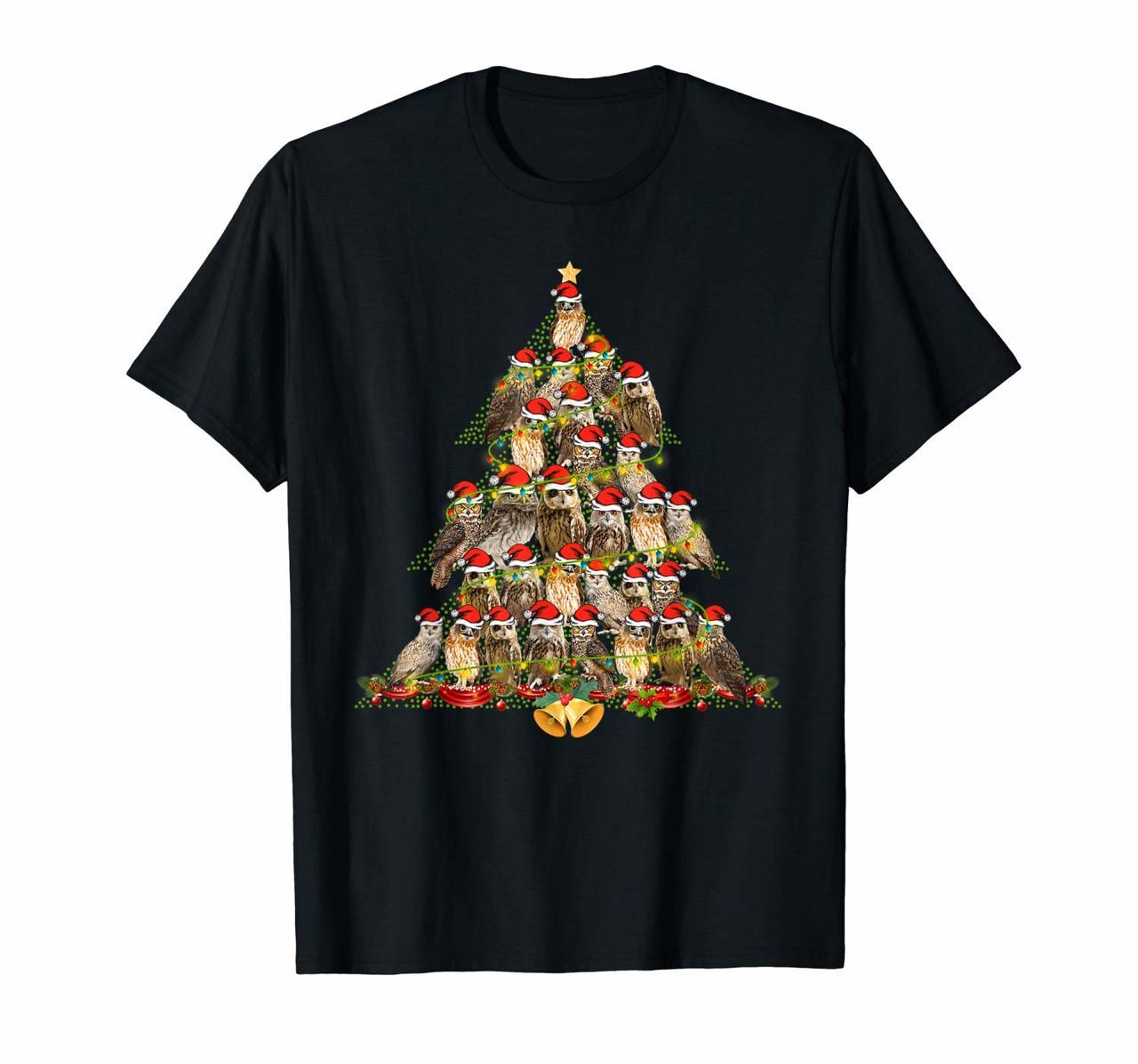 Owl Xmas Tree Merry Christmas Funny Owl Lover Gifts T-Shirt Hoodies