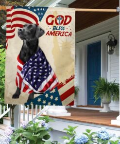 Patriotic Black Labrador Dog God Bless America American Flag TQN1341F