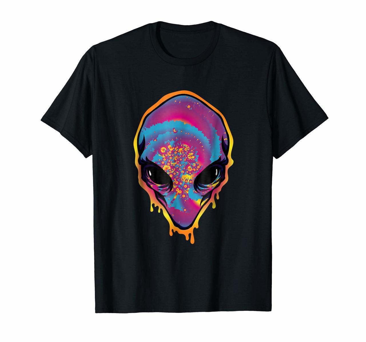 Rainbow Tie Dye Alien Head Trippy Rave T-Shirt Alien Tee Hoodies