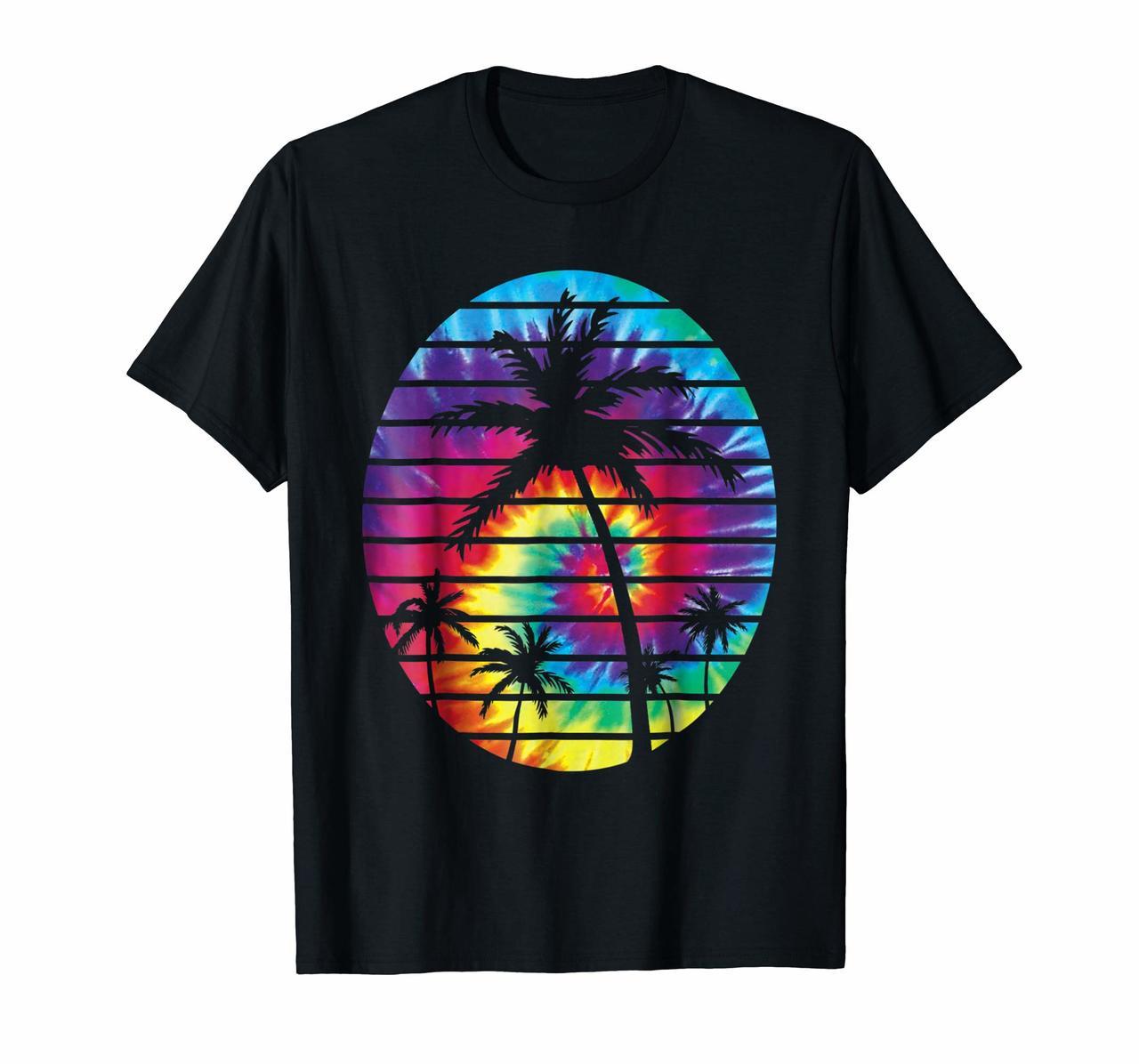 Rainbow Tie Dye With Palm Trees Beach Tropical Cool T-Shirt Hoodies