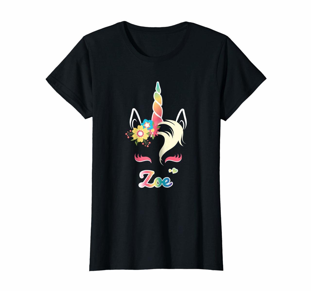 Rainbow Unicorn Zoe Shirt Custom Name Gift for girls Hoodies