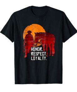 Red Horse Sunset T-Shirt - Honor Respect Loyalty Cowboy Hoodies