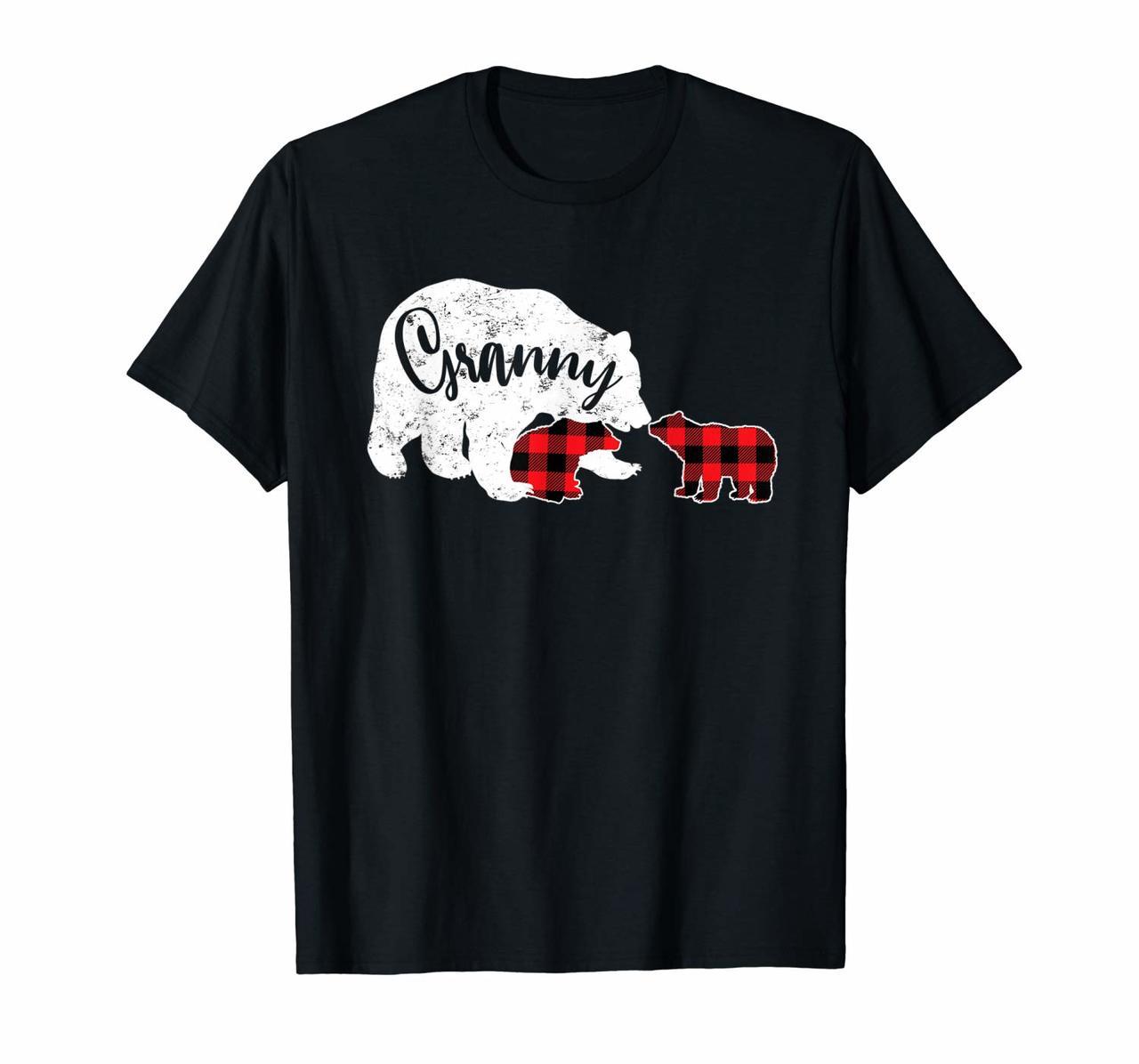 Red Plaid Granny Bear Two Cubs Matching Buffalo Pajama Xmas T-Shirt Hoodies