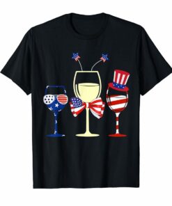 Red White Blue Wine Glasses American Flag 4th Of July Tshirt Hoodies
