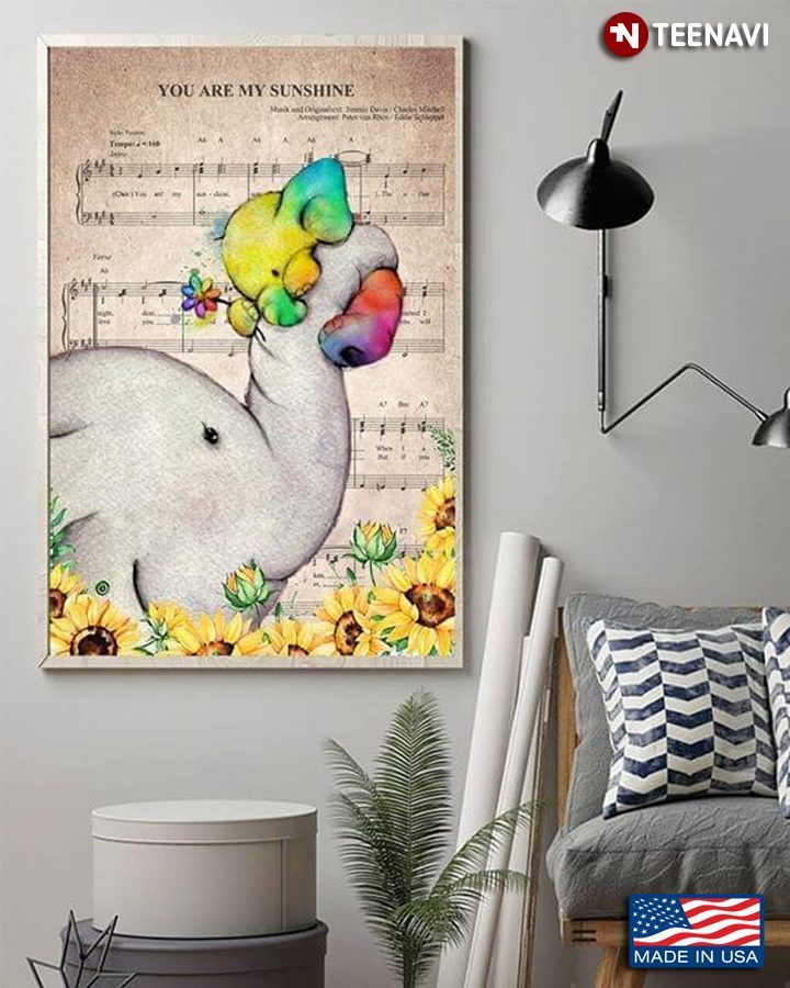 Sheet Music LGBT Elephant Parent & Baby With Sunflowers You Are My SunshineShirt