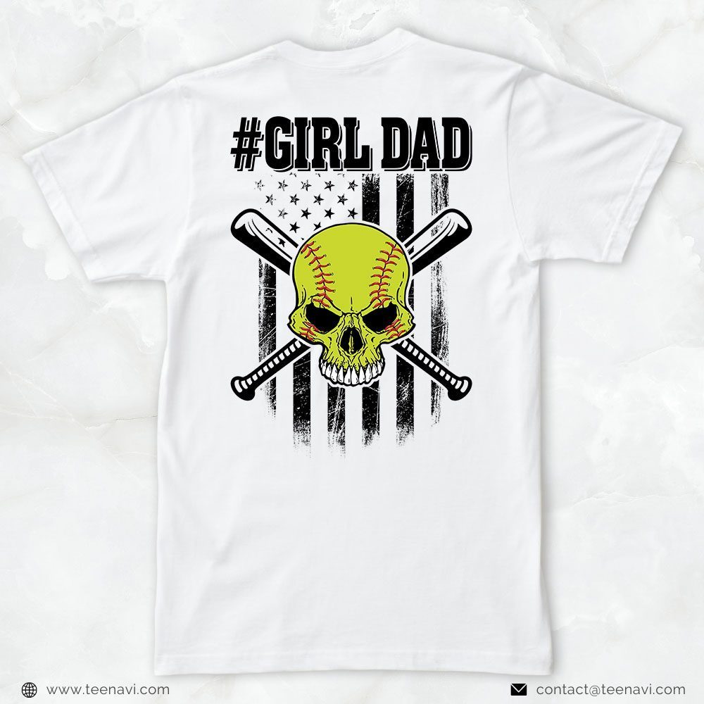 Softball Dad Shirt, Girl Dad Solfball Skull American FlagShirt